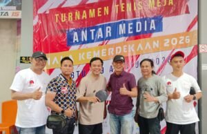 Ketua PWI Kota Depok dan Jajarannya Hadiri Turnamen Tenis Meja Antarmedia di Pelita 15 Table Tennis Club
